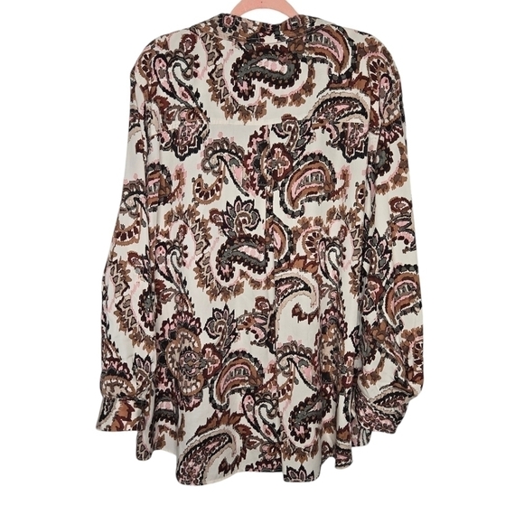 Westbound Womens Tencel Brown Pink Paisley Print Button Down Shirt Plus Size 3XL - Picture 2 of 9